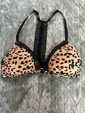 Xhilaration Leopard Print with Lace Racerback Bra - Tan and Black ~Wireless